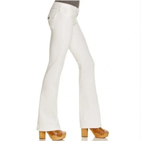 True Religion Optic White Mid Rise Flare Horseshoe Flap Pocket Jeans SZ 28 NWT